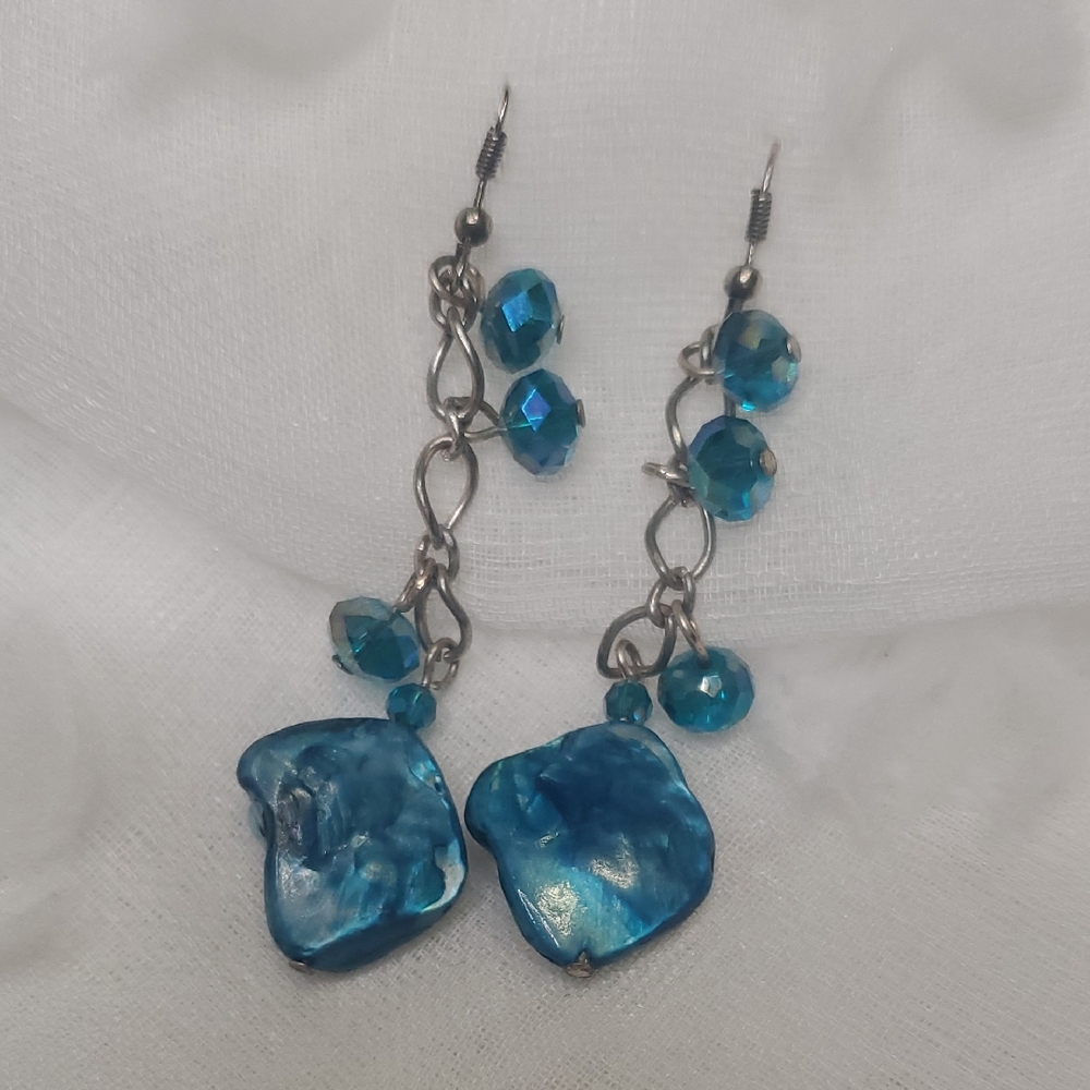 Ocean Blue Beaded Dangle Earrings
